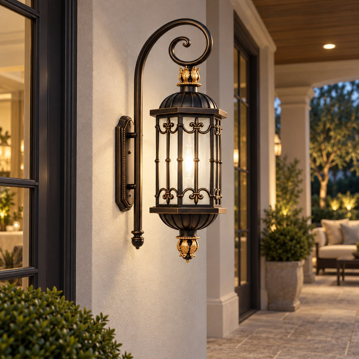 Large Traditional IP65 Outdoor Wall Light with Acid-Etched Glass &amp; Sand Bronze Finish