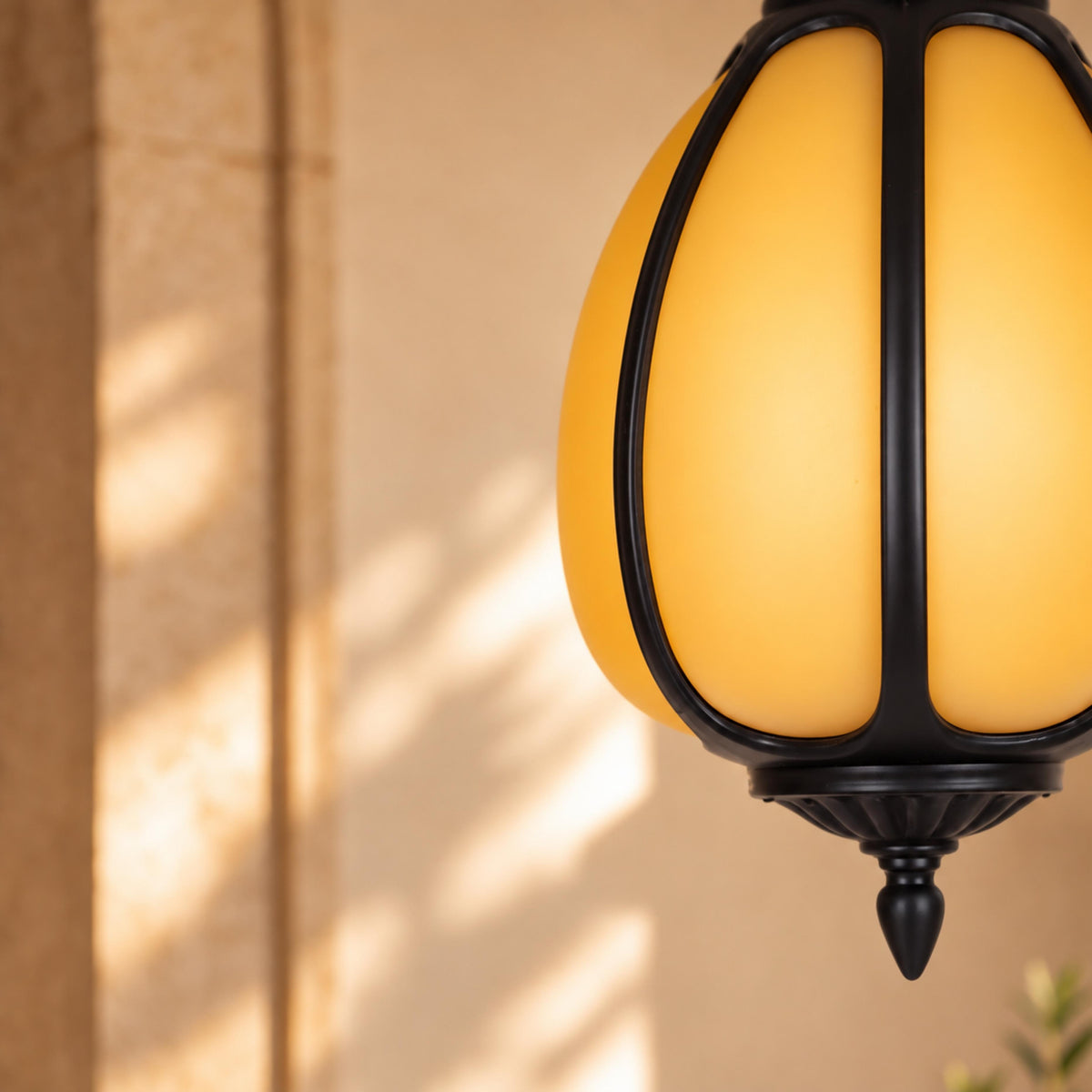 Traditional Outdoor Pendant Light with Faux Alabaster &amp; Black Die-Cast Aluminium Frame