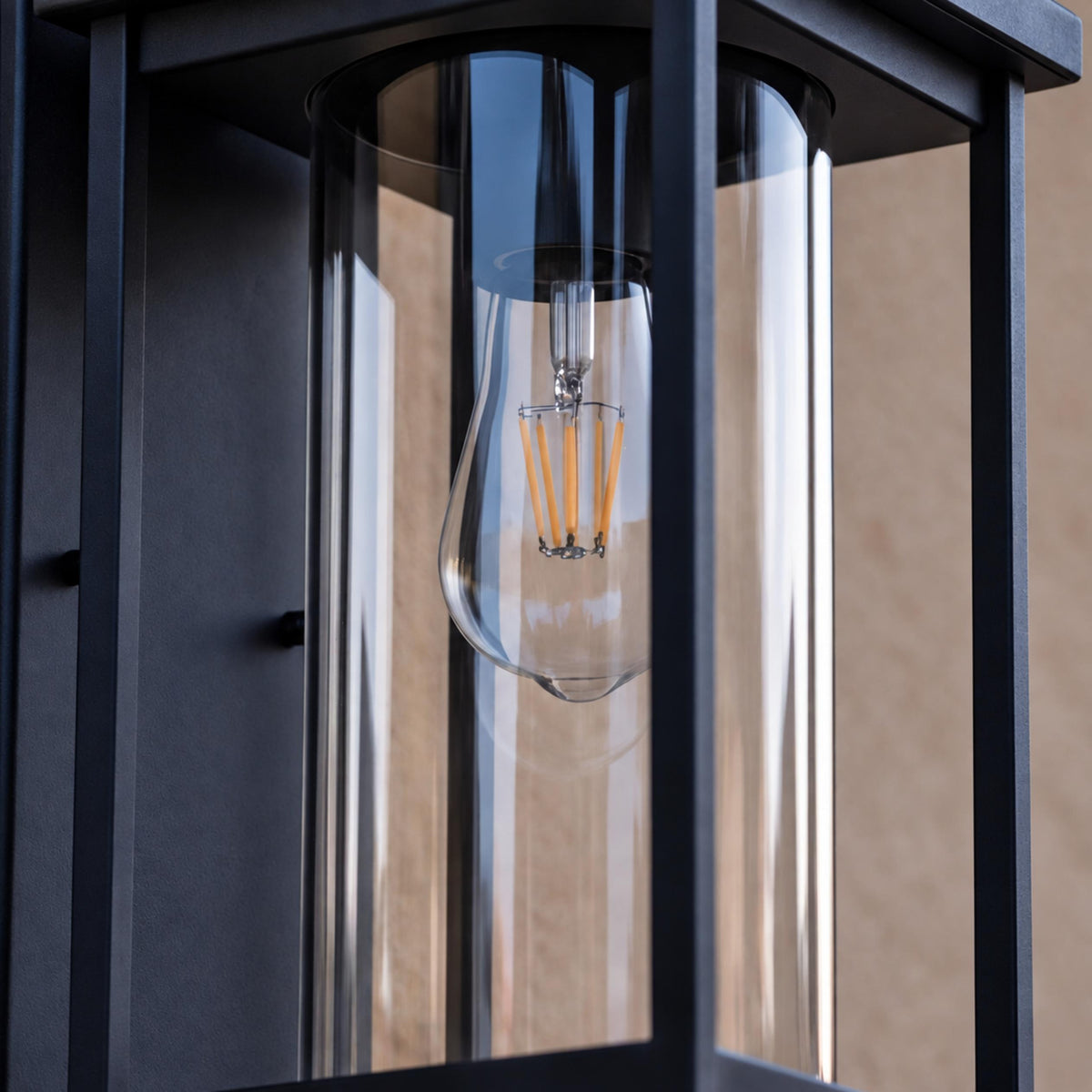 Modern IP65 Outdoor Wall Light with Clear Glass &amp; Sandblasted Black Aluminium Frame