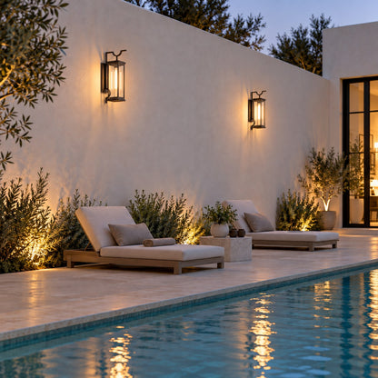 Traditional IP65 Outdoor Wall Light with Clear Glass &amp; Coffee Bronze Finish