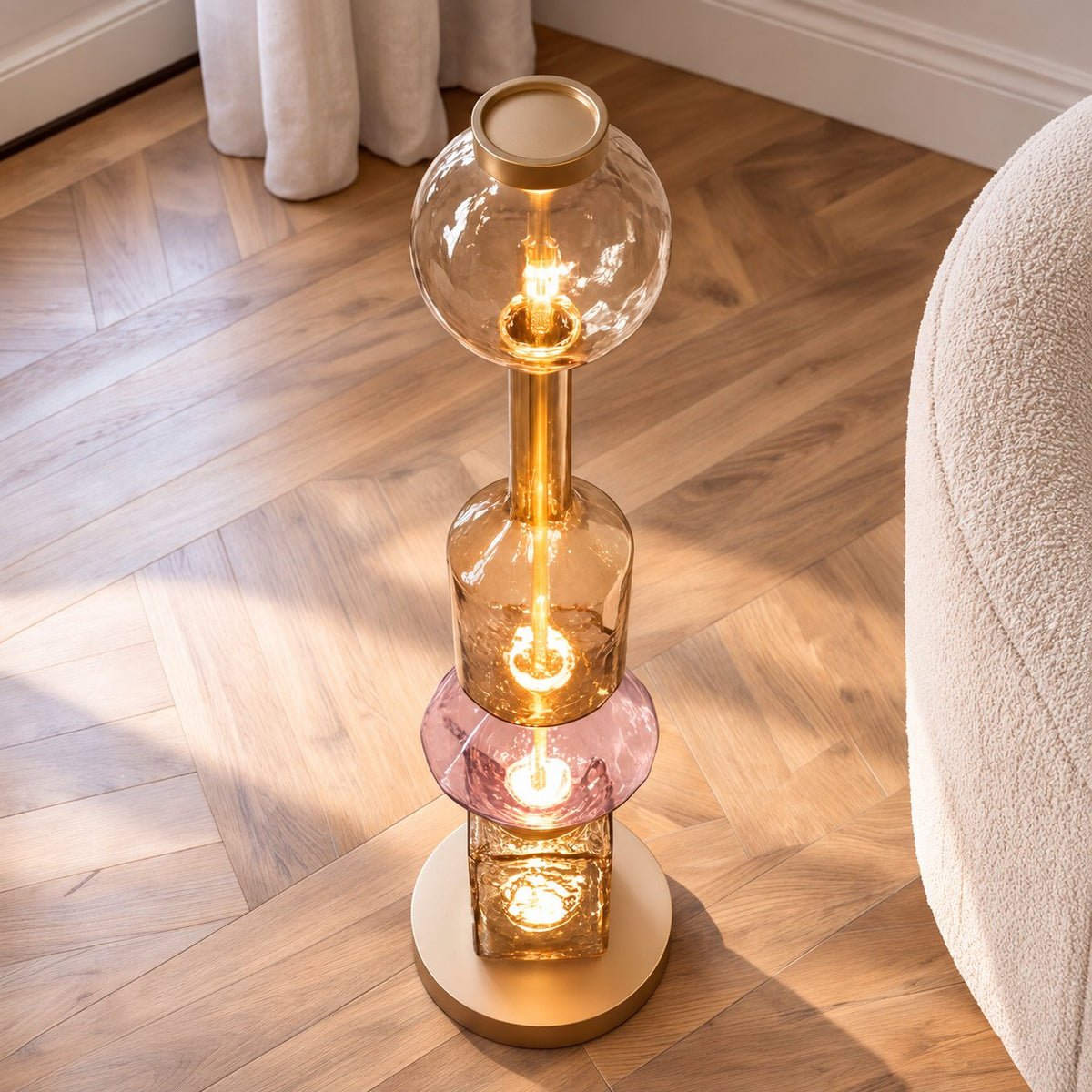 Modern Floor Lamp Adjustable Height Metal Base LED Lighting for Living Room