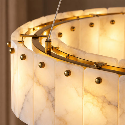 Modern Chandelier Adjustable Hanging Alabaster 9 Light Fixture for Dining Room Gold Finish