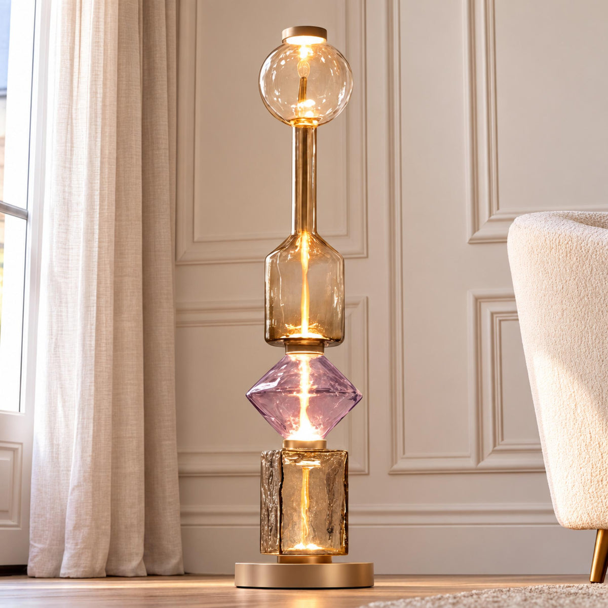 Modern Floor Lamp Adjustable Height Metal Base LED Lighting for Living Room