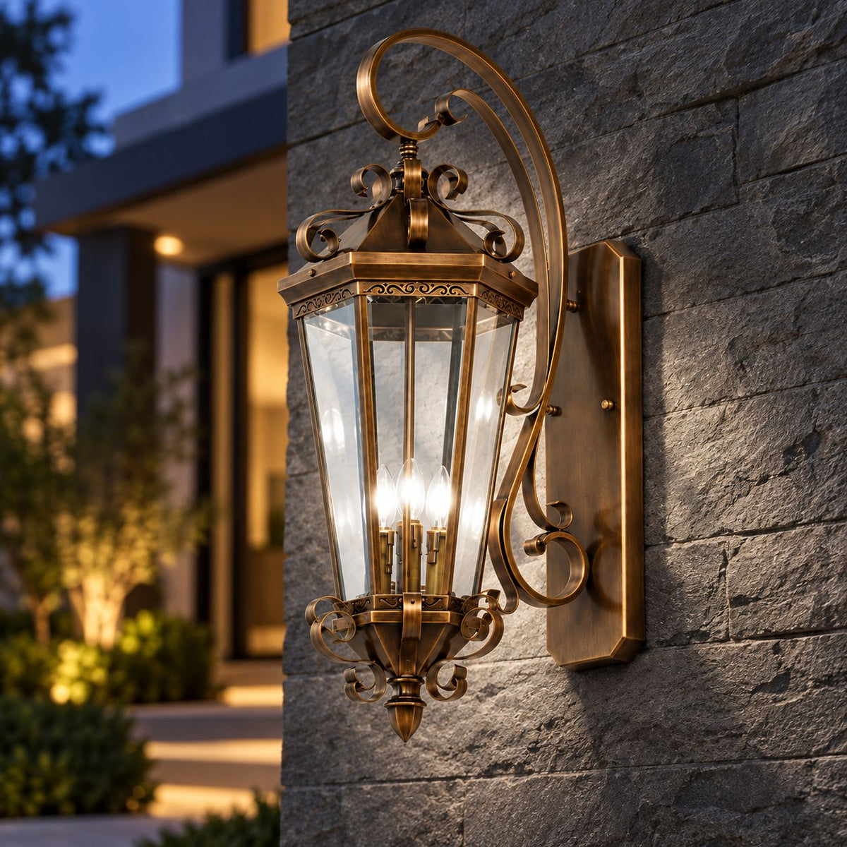 Large Traditional IP65 Outdoor Wall Light with Clear Glass &amp; Brushed Antique Bronze Finish