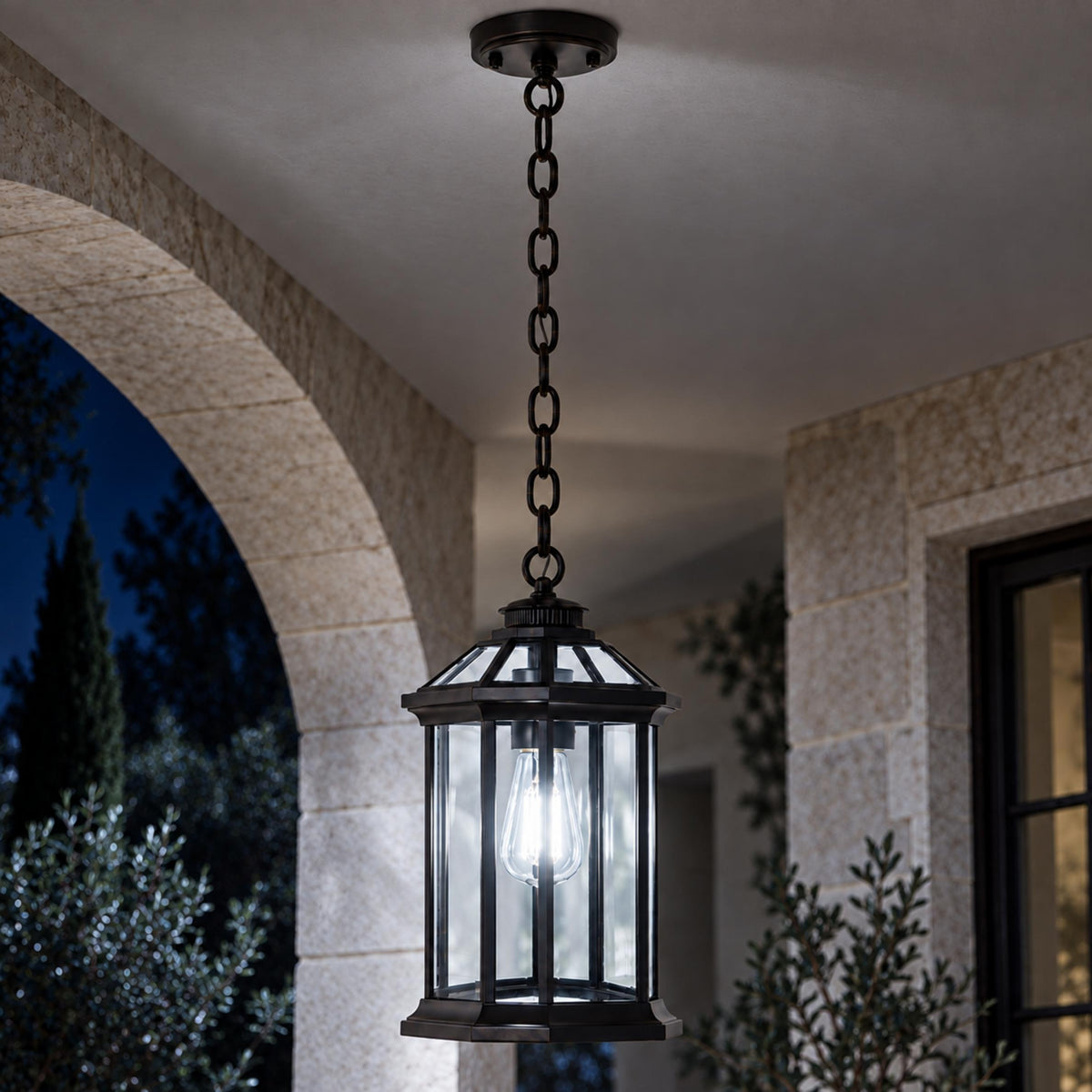 Traditional IP65 Outdoor Pendant Light with Clear Glass – Black Hanging Lantern