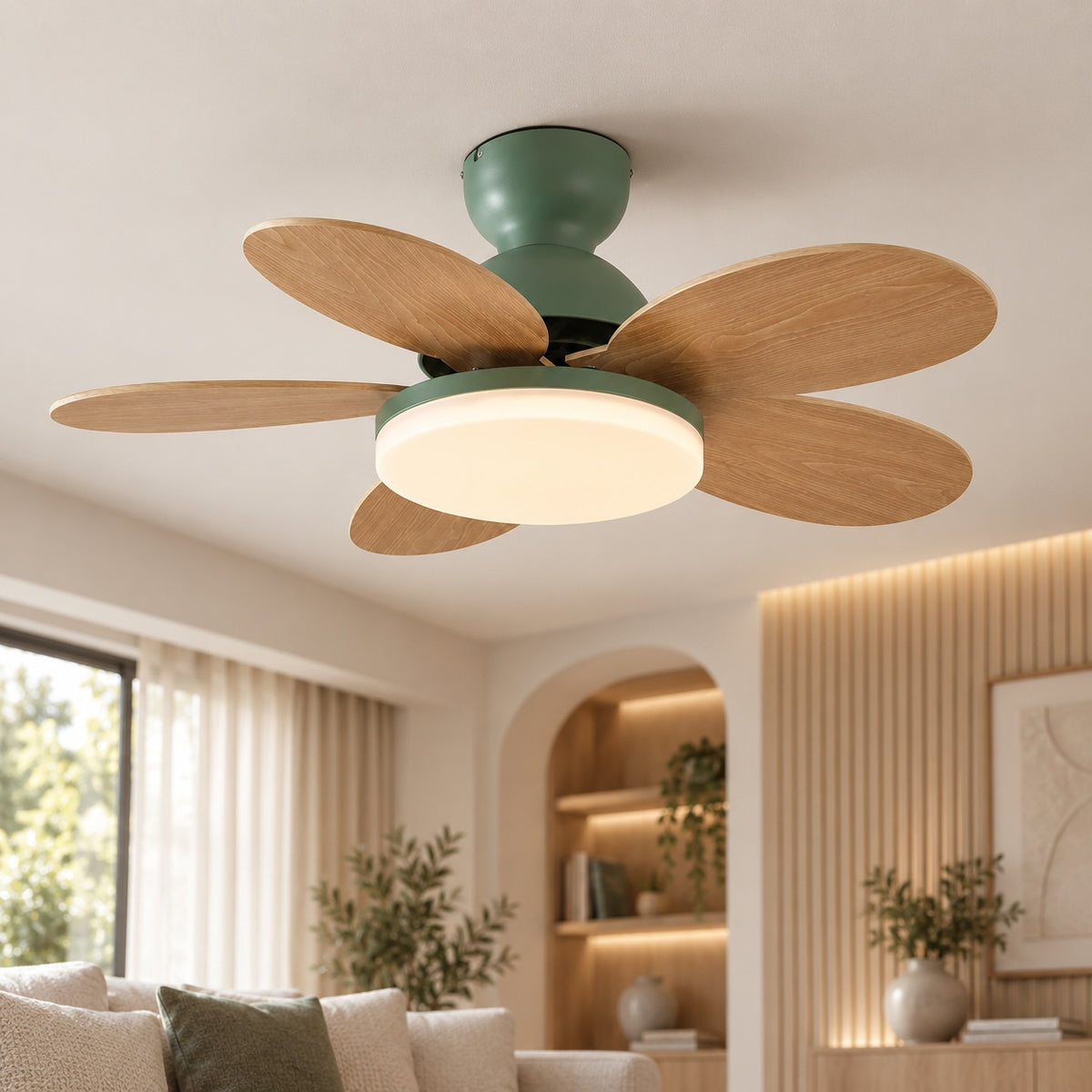 Modern Flush Mount Ceiling Fan with Lights Integrated LED Whisper-Quiet DC Motor