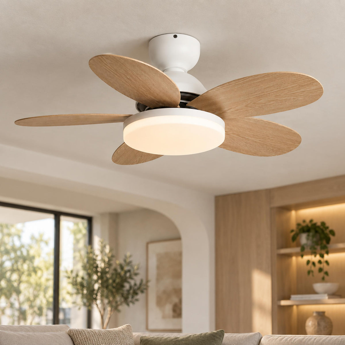 Modern Flush Mount Ceiling Fan with Lights Integrated LED Whisper-Quiet DC Motor