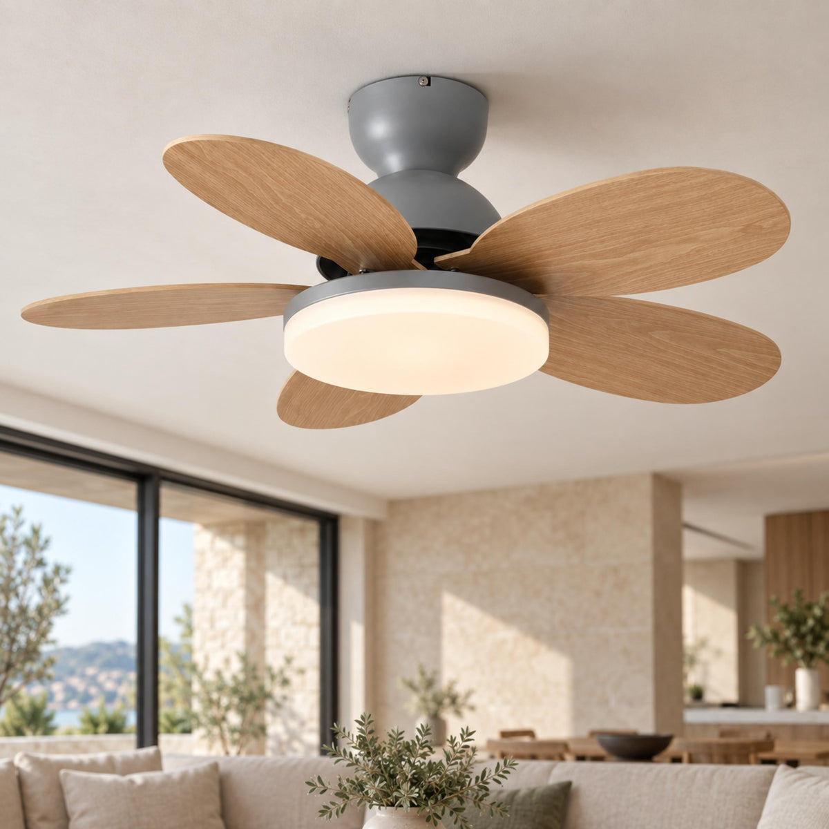 Modern Flush Mount Ceiling Fan with Lights Integrated LED Whisper-Quiet DC Motor