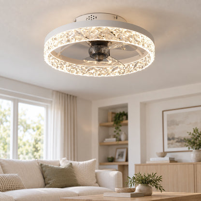 Modern Flush Mount Ceiling Fan with Lights Iron Frame Adjustable LED Color Temperature 3 Speed 1400LM