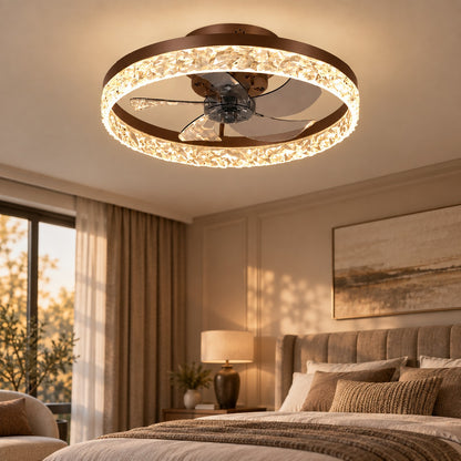 Modern Flush Mount Ceiling Fan with Lights Iron Frame Adjustable LED Color Temperature 3 Speed 1400LM