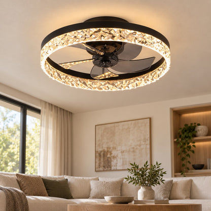 Modern Flush Mount Ceiling Fan with Lights Iron Frame Adjustable LED Color Temperature 3 Speed 1400LM