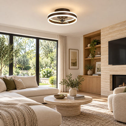 Modern Flush Mount Ceiling Fan with Dimmable LED Light ABS Blades Adjustable Color Temperature