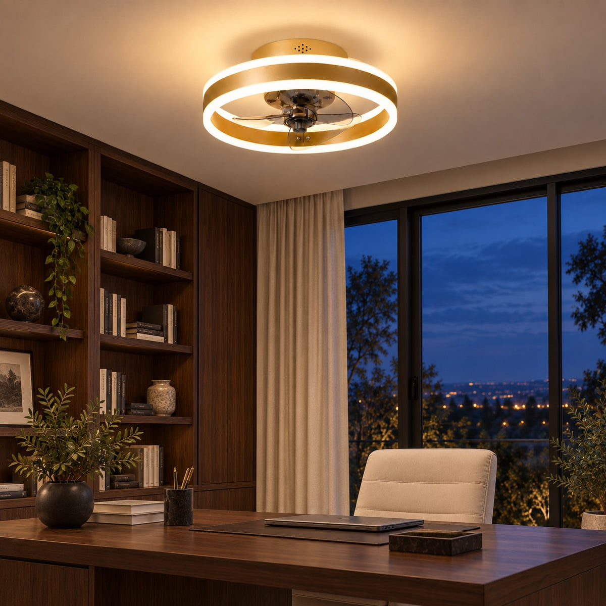 Modern Flush Mount Ceiling Fan with Dimmable LED Light ABS Blades Adjustable Color Temperature