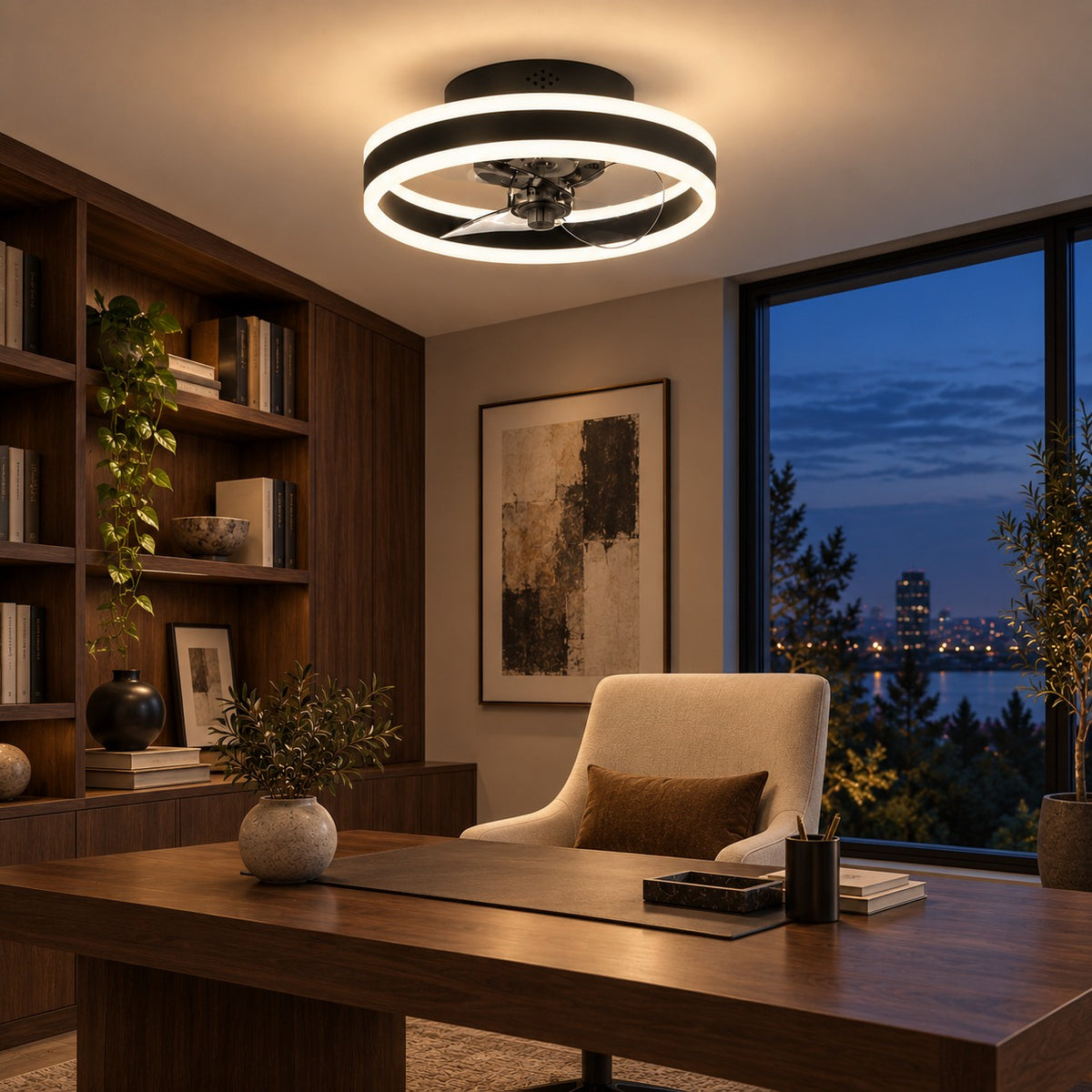 Modern Flush Mount Ceiling Fan with Dimmable LED Light ABS Blades Adjustable Color Temperature