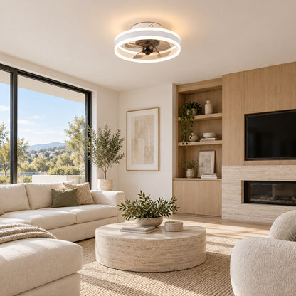 Modern Flush Mount Ceiling Fan with Dimmable LED Light ABS Blades Adjustable Color Temperature