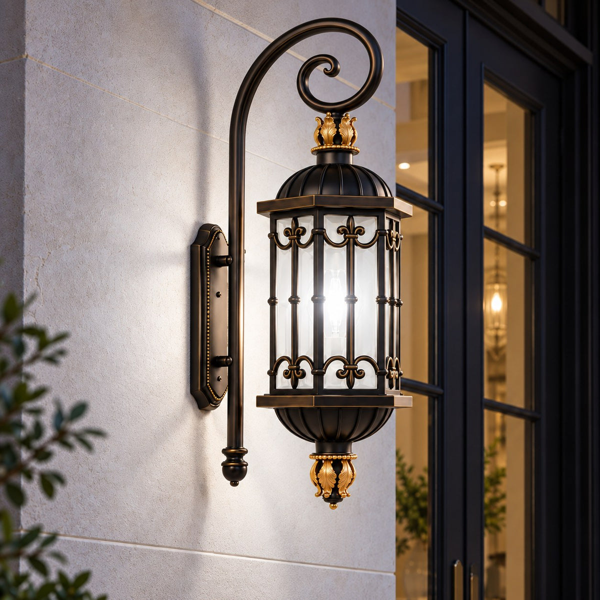 Large Traditional IP65 Outdoor Wall Light with Acid-Etched Glass &amp; Sand Bronze Finish