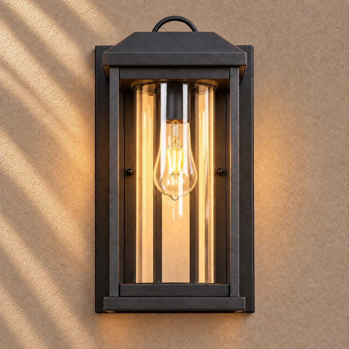 Modern IP65 Outdoor Wall Light with Clear Glass & Sandblasted Black Aluminium Frame