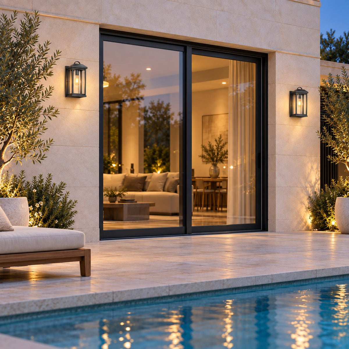 Modern IP65 Outdoor Wall Light with Clear Glass &amp; Sandblasted Black Aluminium Frame
