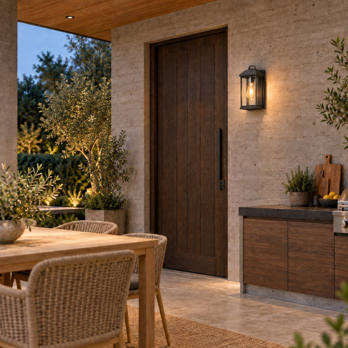 Modern IP65 Outdoor Wall Light with Clear Glass &amp; Sandblasted Black Aluminium Frame