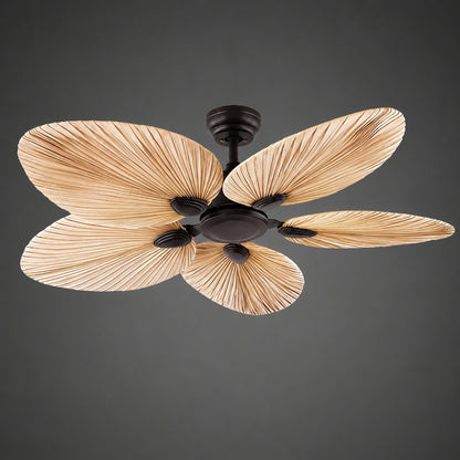 Modern Ceiling Fan with Palm Leaf Blades Iron Frame Remote Control Quiet Motor Reversible Airflow