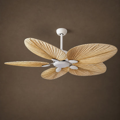 Modern Ceiling Fan with Palm Leaf Blades Iron Frame Remote Control Quiet Motor Reversible Airflow