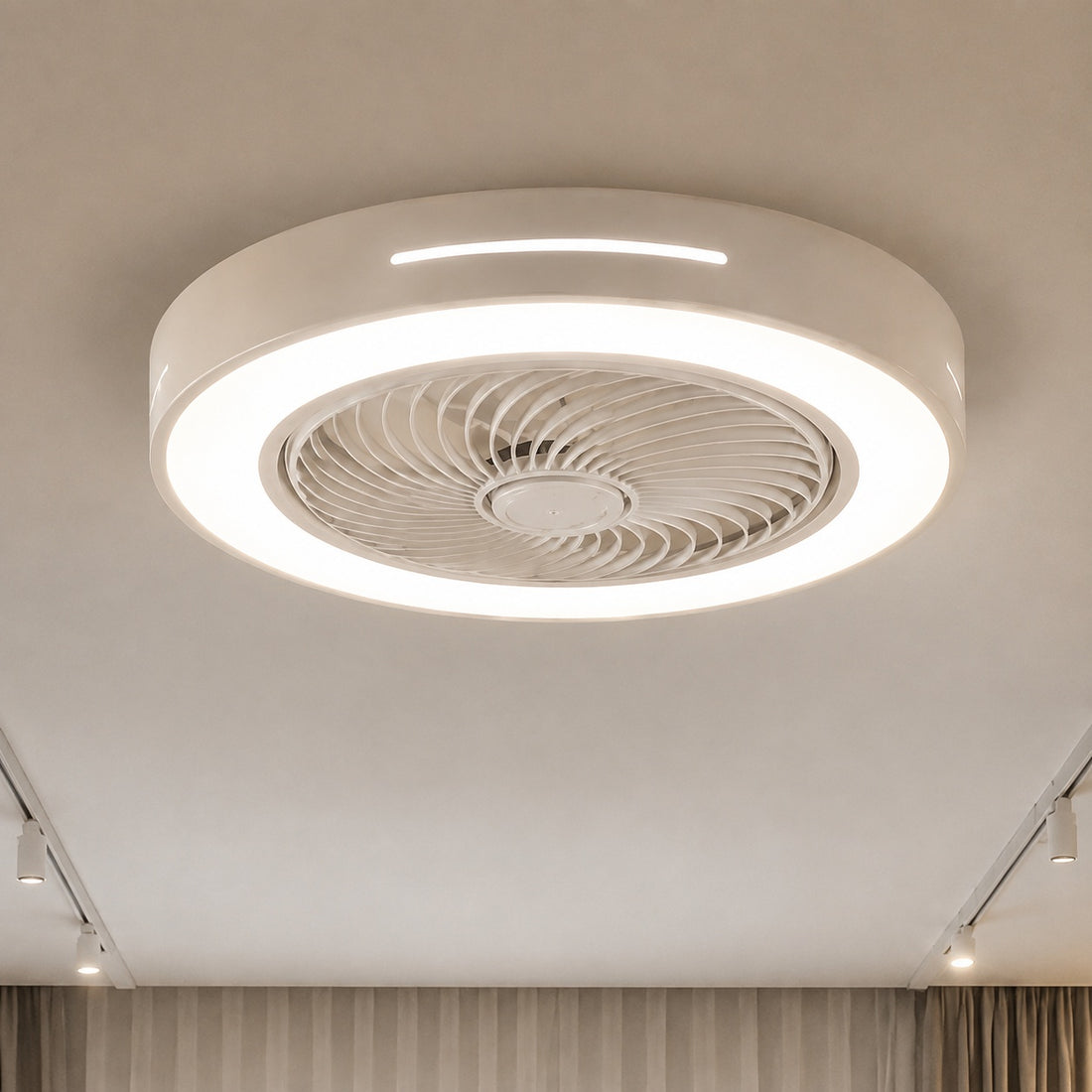 Modern Bladeless Ceiling Fan with Lights Flush Mount Iron Adjustable 72W LED Lighting