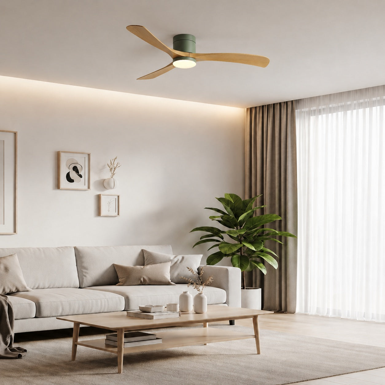 Modern Flush Mount Ceiling Fan with LED Light DC Motor 2400 Lumens Adjustable Color Temperature