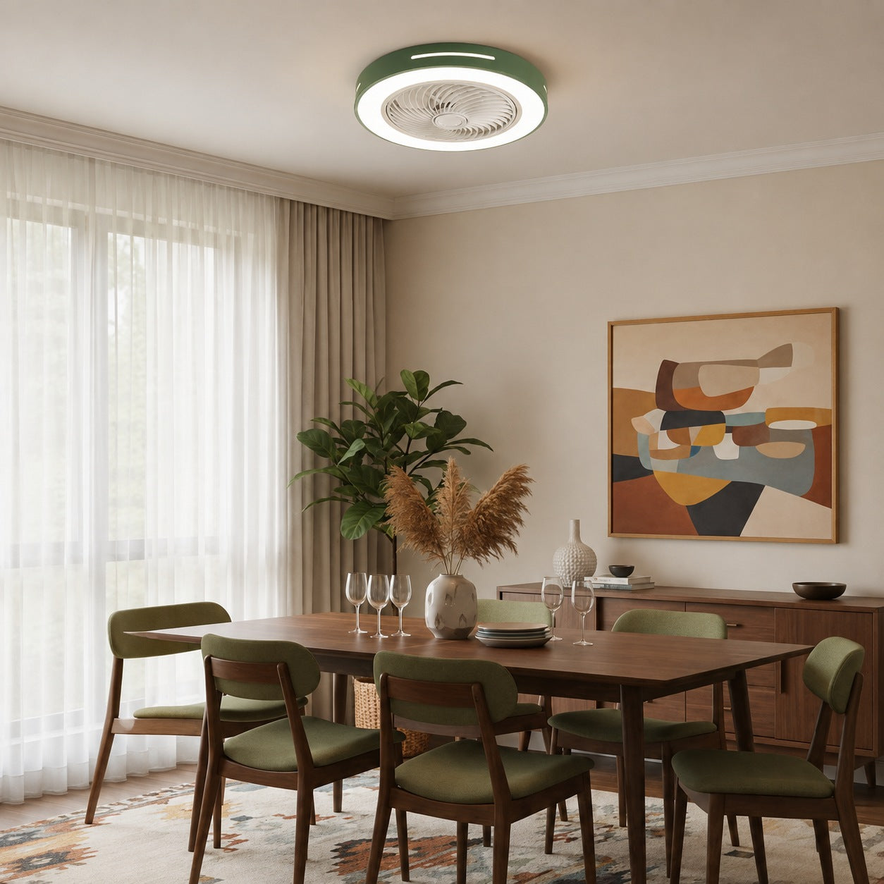 Modern Bladeless Ceiling Fan with Lights Flush Mount Iron Adjustable 72W LED Lighting