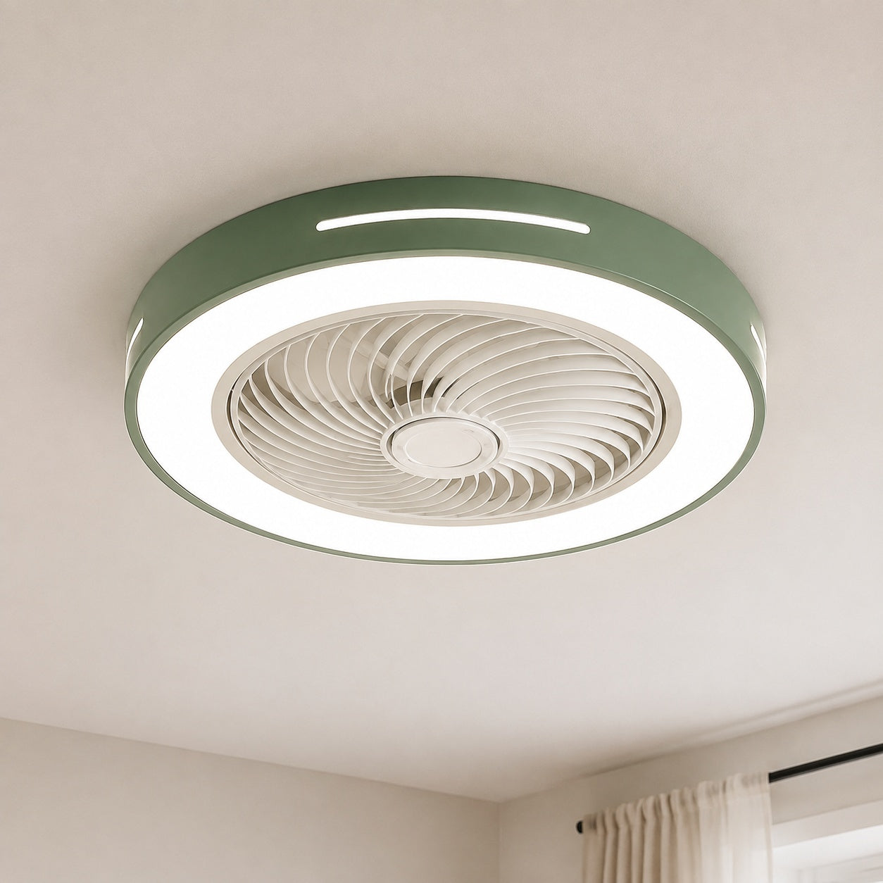 Modern Bladeless Ceiling Fan with Lights Flush Mount Iron Adjustable 72W LED Lighting