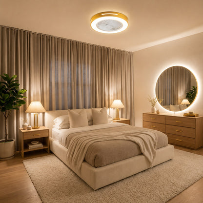 Modern Bladeless Ceiling Fan with Lights Flush Mount Iron Adjustable 72W LED Lighting