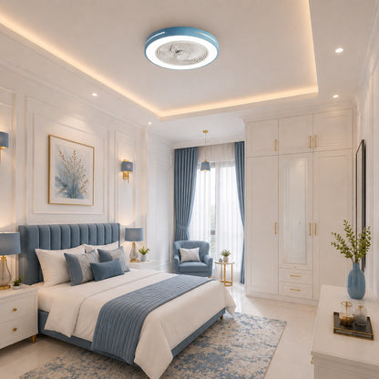 Modern Bladeless Ceiling Fan with Lights Flush Mount Iron Adjustable 72W LED Lighting