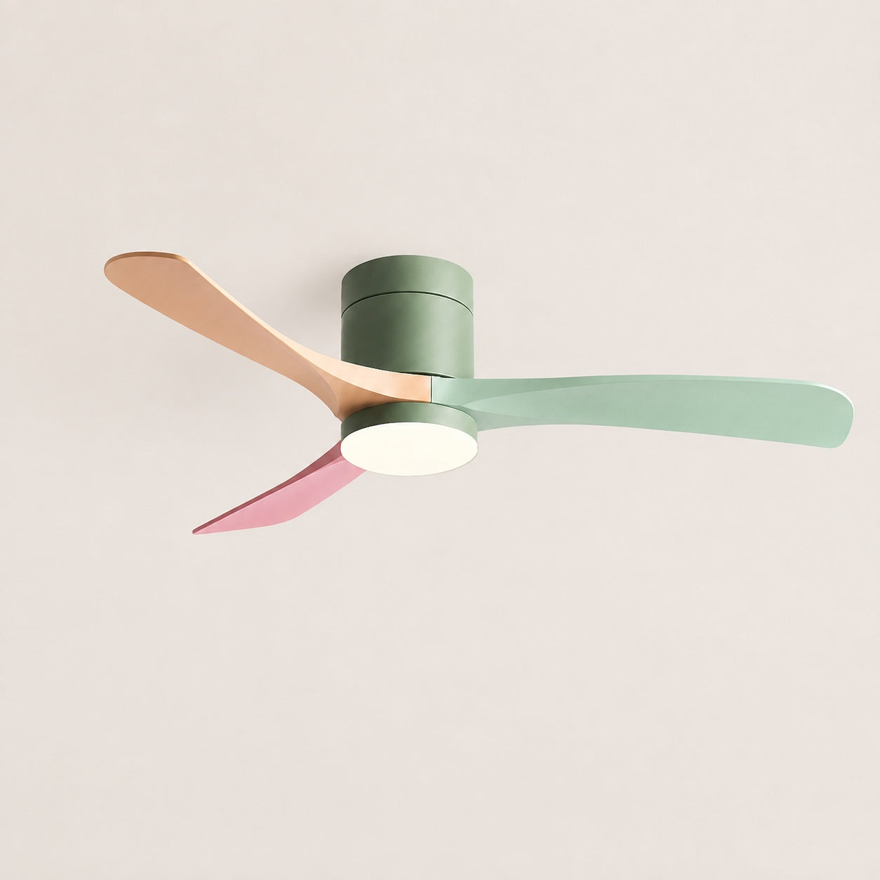 Modern Flush Mount Ceiling Fan with LED Light DC Motor 2400 Lumens Adjustable Color Temperature