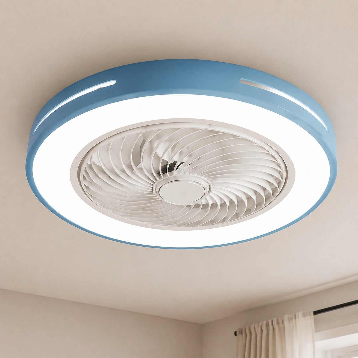 Modern Bladeless Ceiling Fan with Lights Flush Mount Iron Adjustable 72W LED Lighting