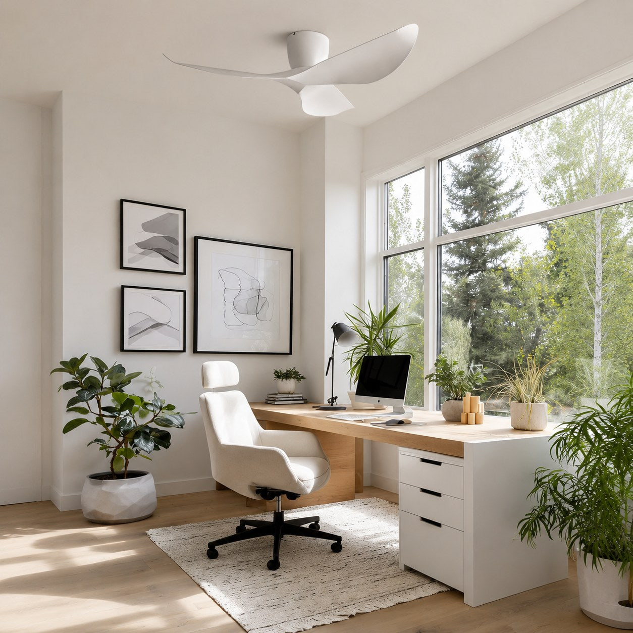 Modern Low Profile Ceiling Fan with Remote Control Energy Efficient DC Motor Quiet Operation