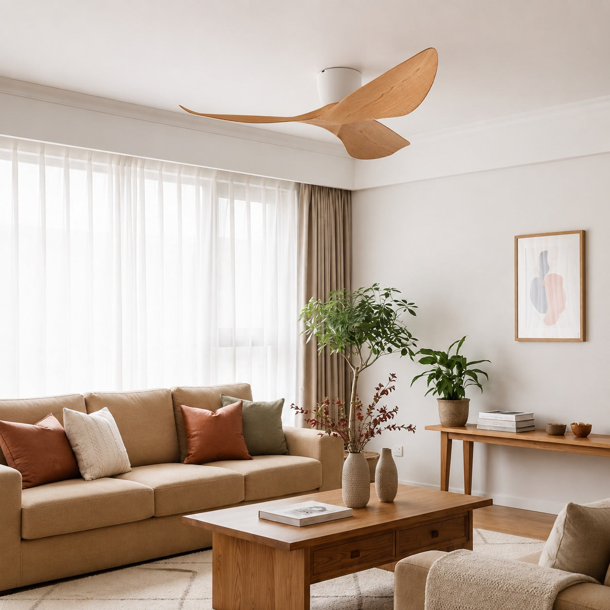 Modern Low Profile Ceiling Fan with Remote Control Energy Efficient DC Motor Quiet Operation