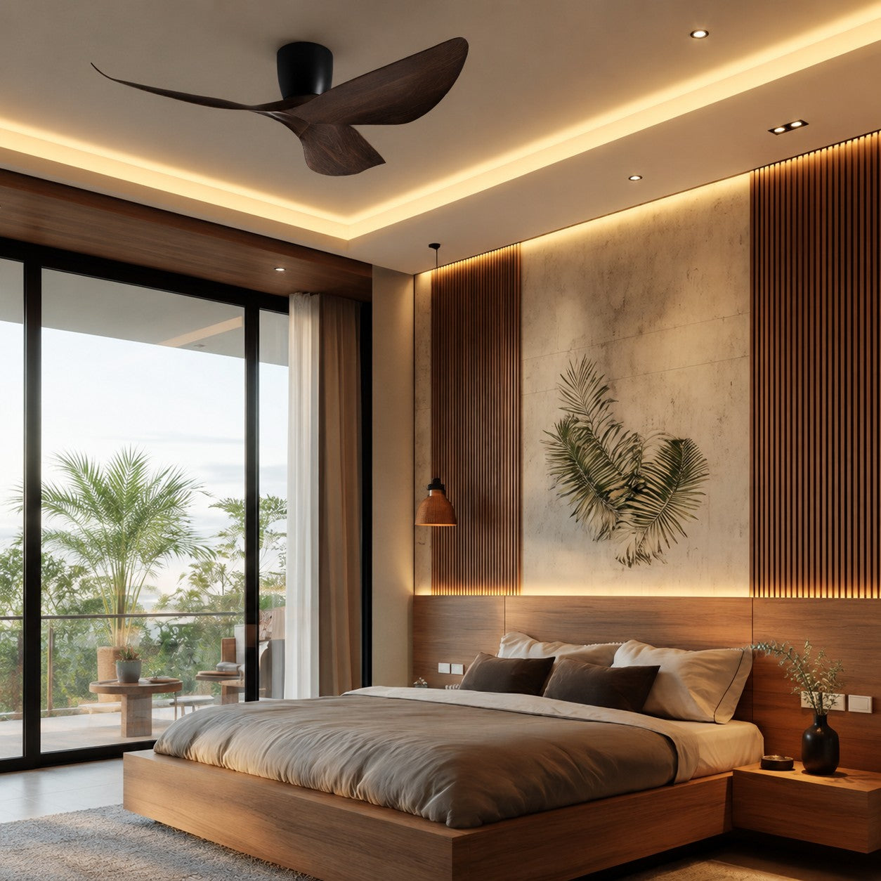 Modern Low Profile Ceiling Fan with Remote Control Energy Efficient DC Motor Quiet Operation