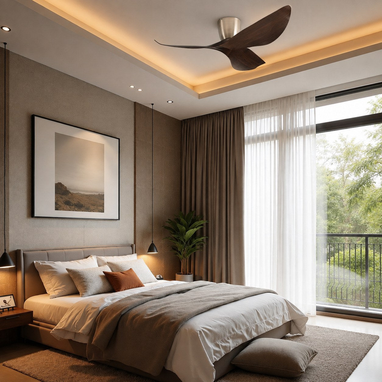 Modern Low Profile Ceiling Fan with Remote Control Energy Efficient DC Motor Quiet Operation