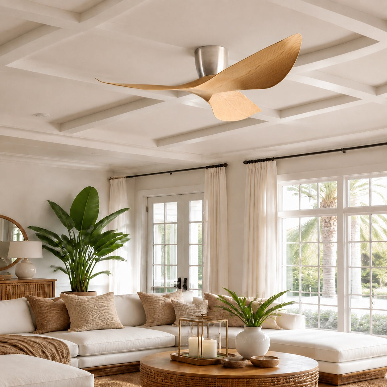 Modern Low Profile Ceiling Fan with Remote Control Energy Efficient DC Motor Quiet Operation
