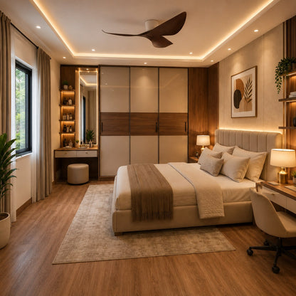 Modern Low Profile Ceiling Fan with Remote Control Energy Efficient DC Motor Quiet Operation