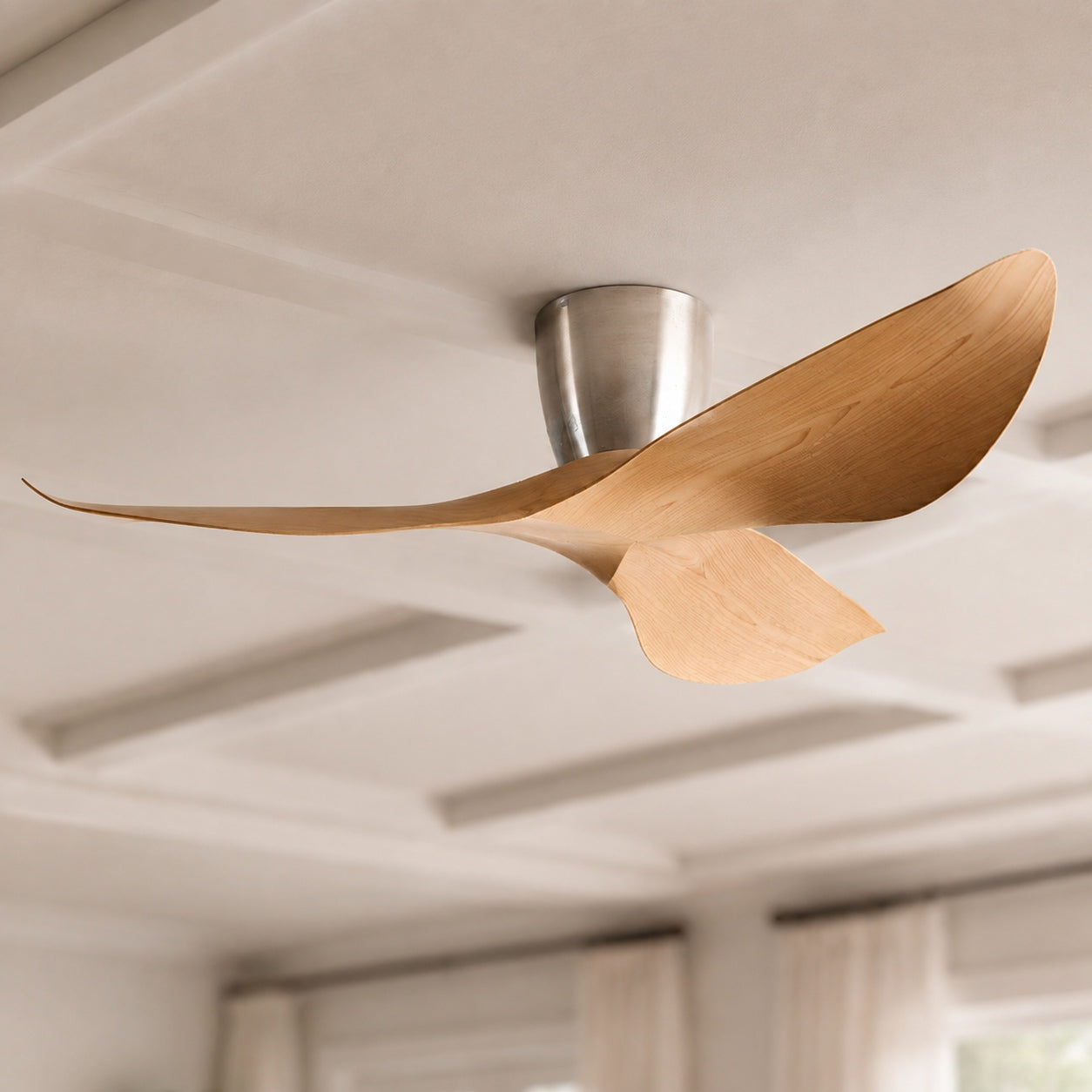 Modern Low Profile Ceiling Fan with Remote Control Energy Efficient DC Motor Quiet Operation