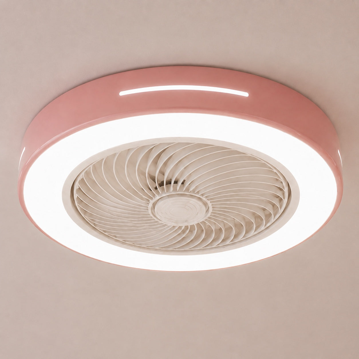 Modern Bladeless Ceiling Fan with Lights Flush Mount Iron Adjustable 72W LED Lighting