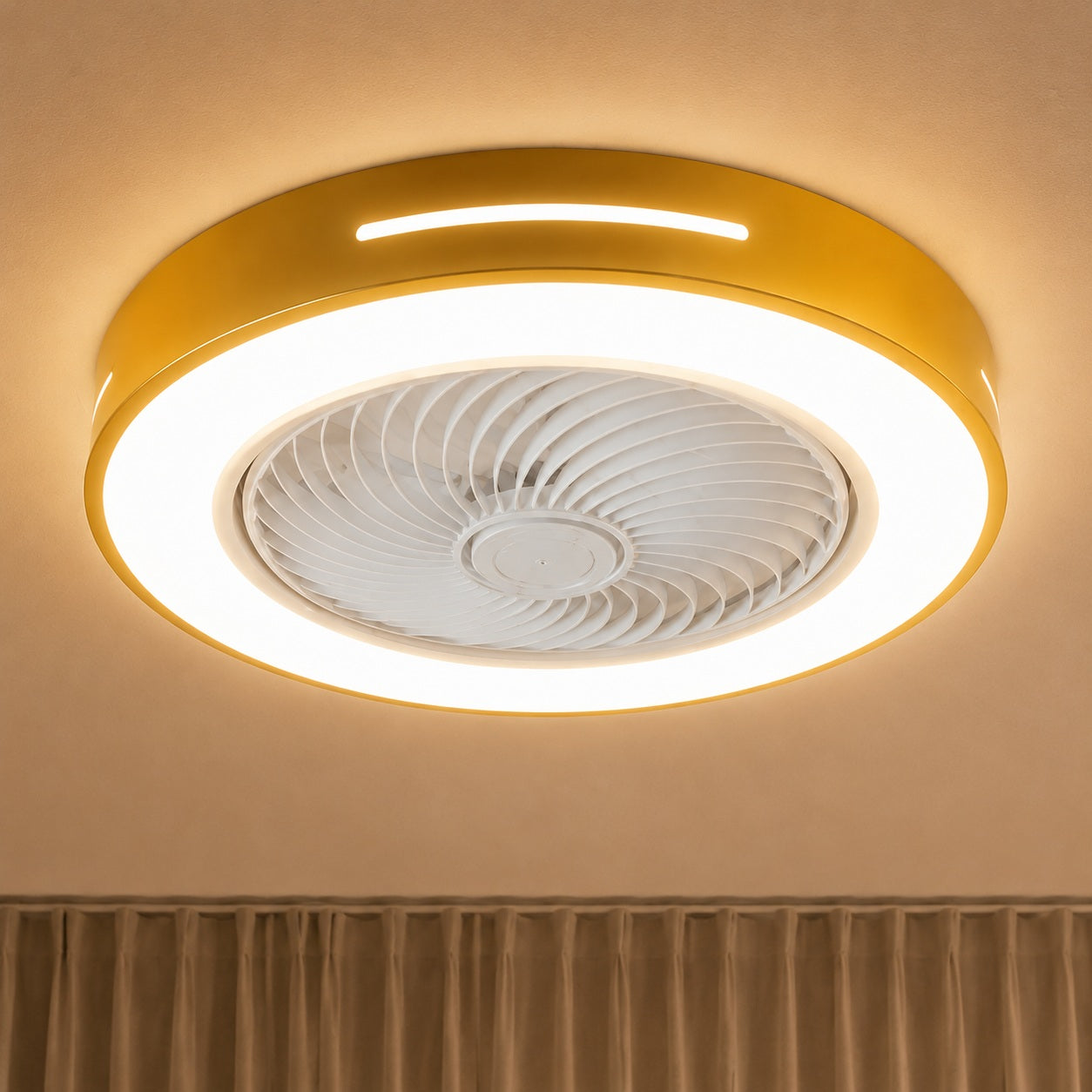 Modern Bladeless Ceiling Fan with Lights Flush Mount Iron Adjustable 72W LED Lighting
