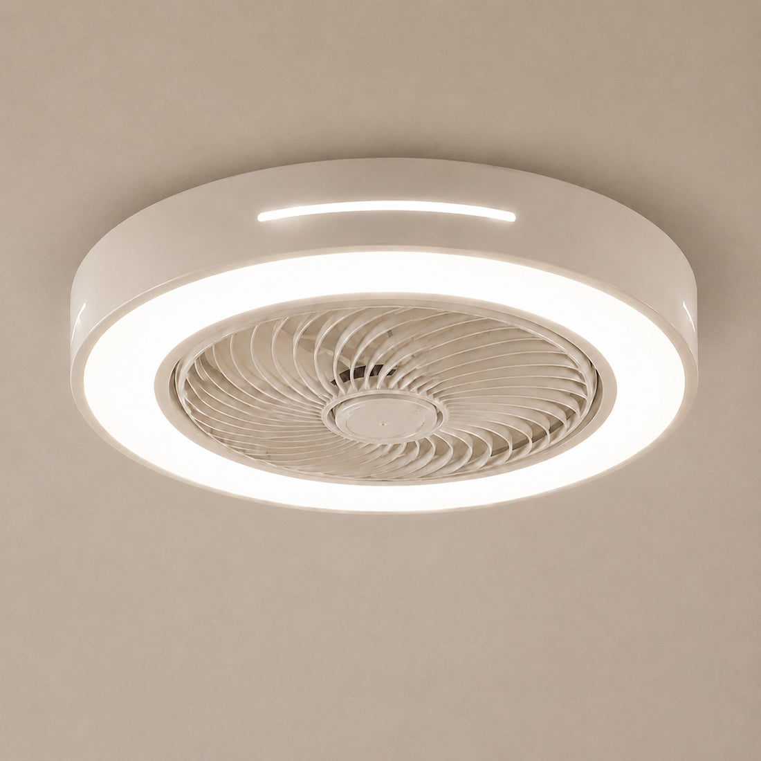 Modern Bladeless Ceiling Fan with Lights Flush Mount Iron Adjustable 72W LED Lighting