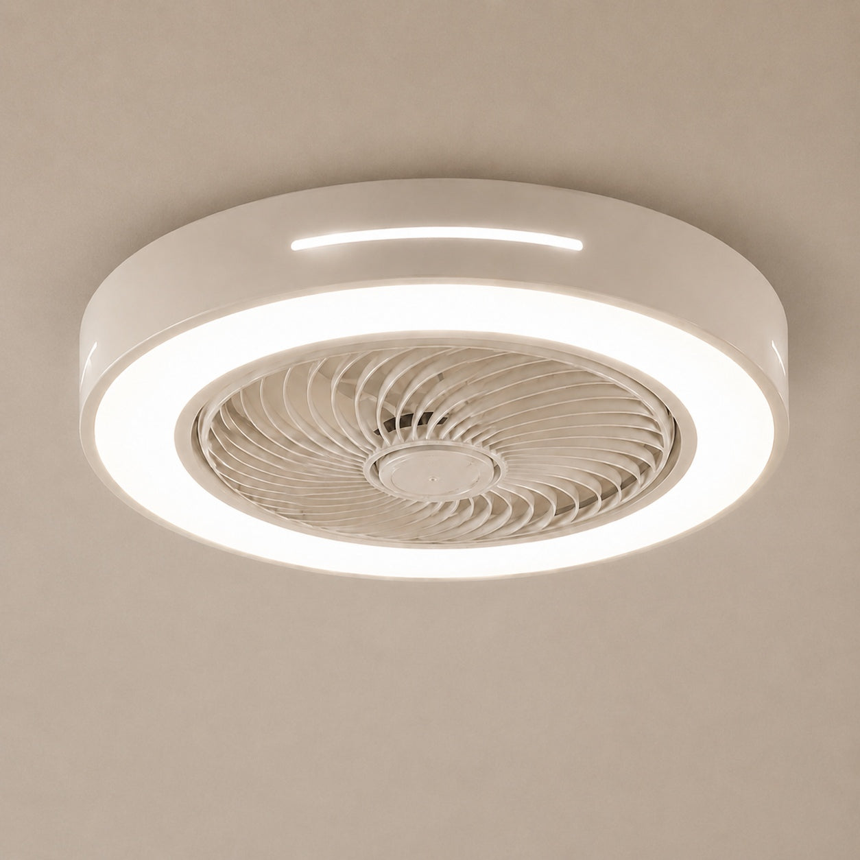 Modern Bladeless Ceiling Fan with Lights Flush Mount Iron Adjustable 72W LED Lighting