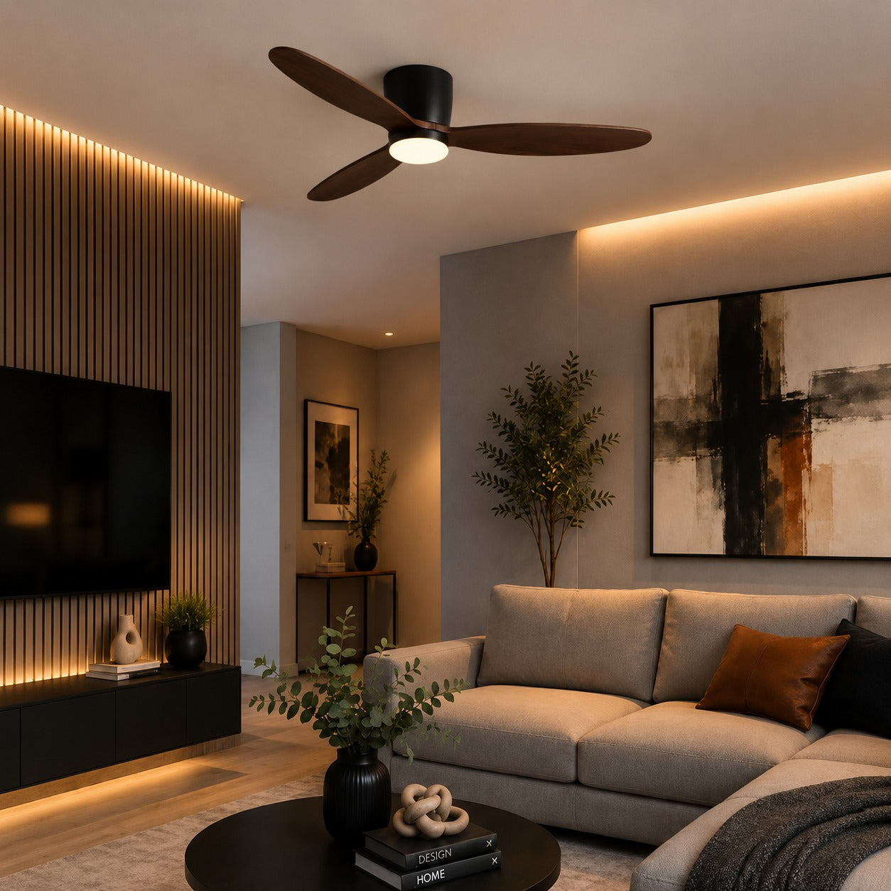 Modern Ceiling Fan with Lights Flush Mount Copper Blades LED 6-Speed DC Motor 2400lm