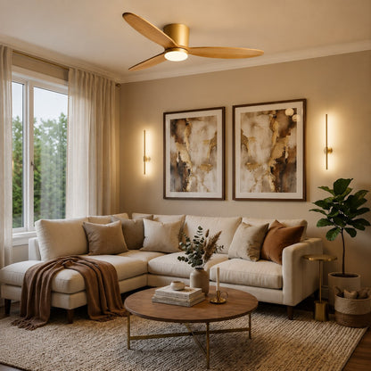 Modern Ceiling Fan with Lights Flush Mount Copper Blades LED 6-Speed DC Motor 2400lm