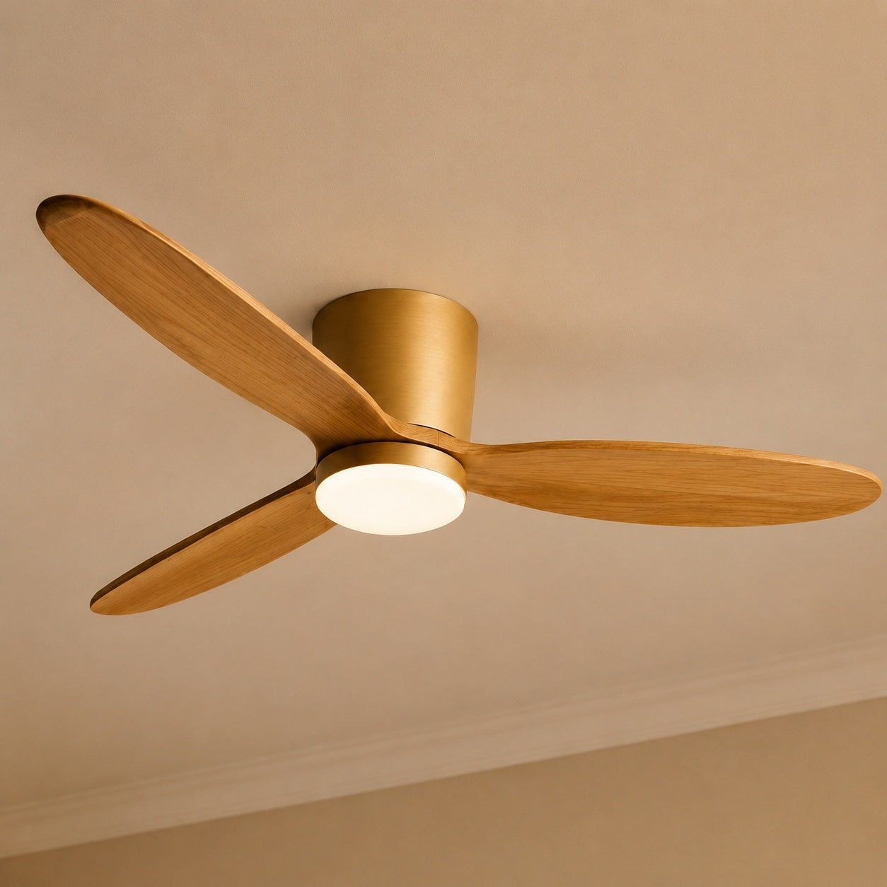 Modern Ceiling Fan with Lights Flush Mount Copper Blades LED 6-Speed DC Motor 2400lm