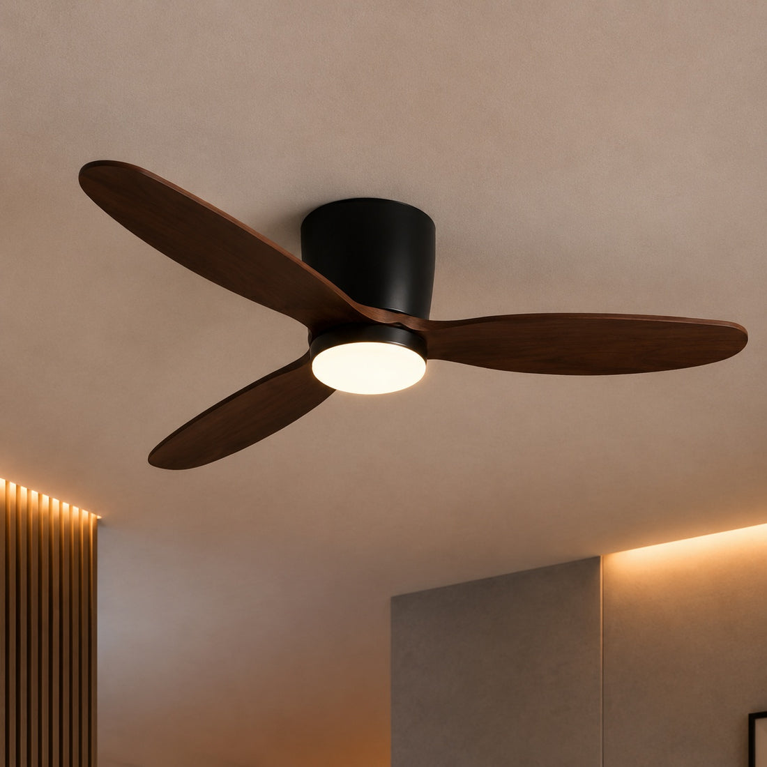 Modern Ceiling Fan with Lights Flush Mount Copper Blades LED 6-Speed DC Motor 2400lm