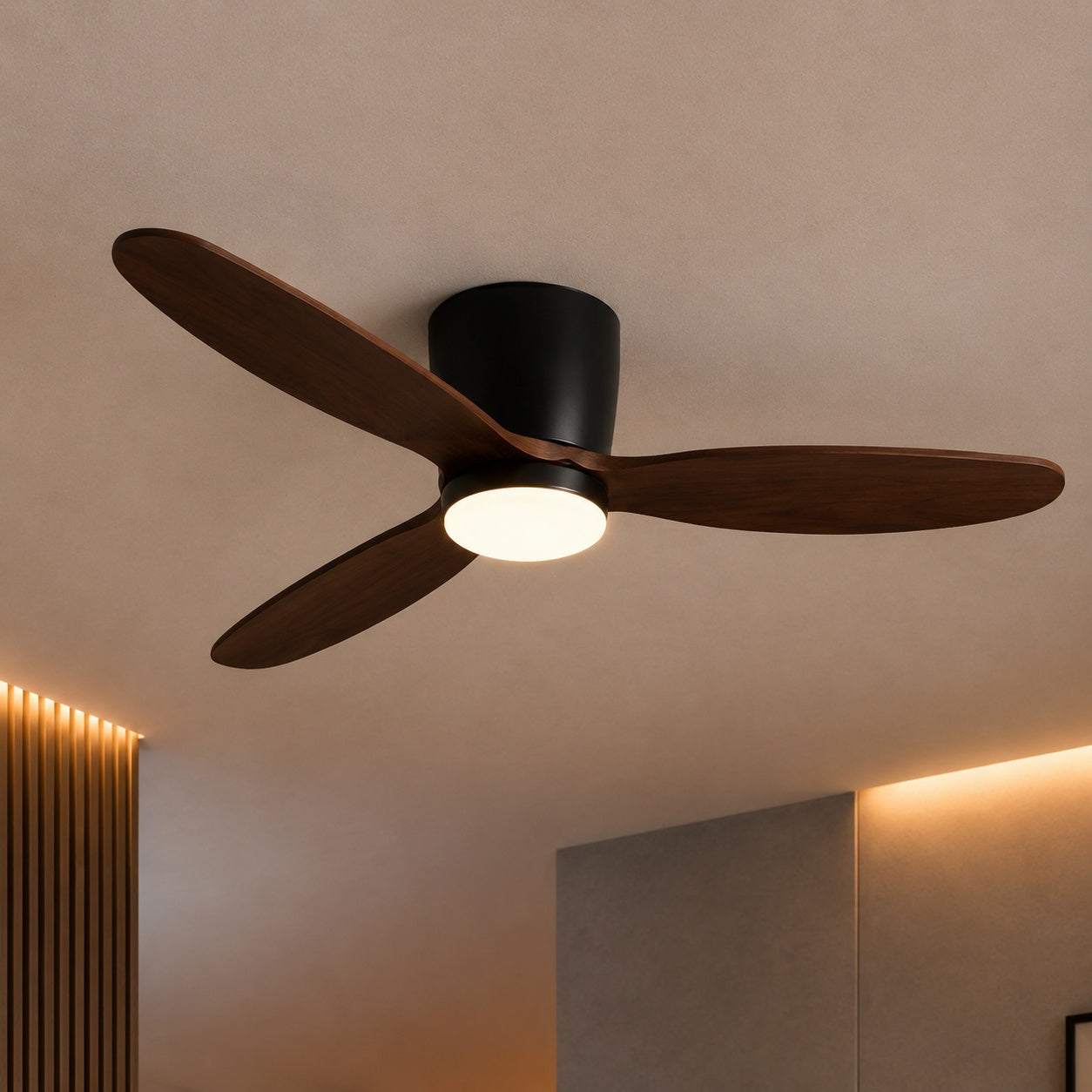 Modern Ceiling Fan with Lights Flush Mount Copper Blades LED 6-Speed DC Motor 2400lm