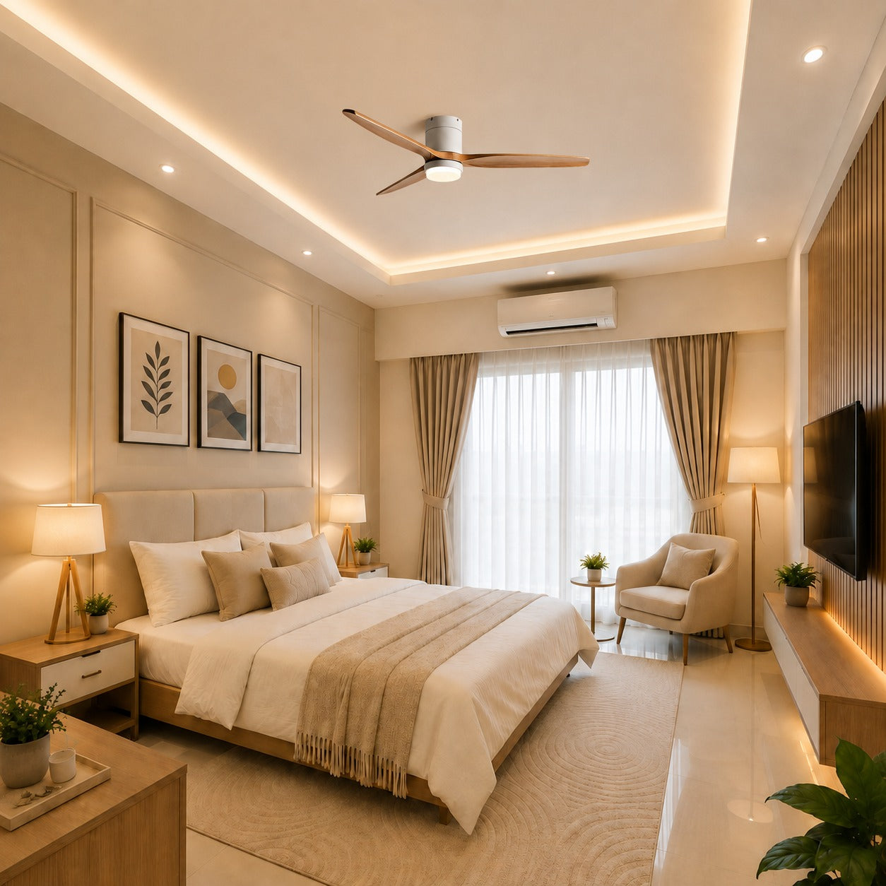 Modern Ceiling Fan with Lights Remote Control Wood Blades 6-Speed DC Motor Energy Efficient LED